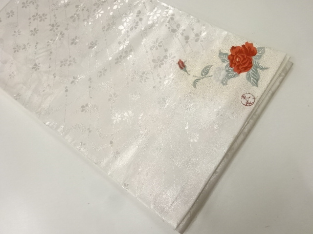 JAPANESE KIMONO / ANTIQUE FUKURO OBI / SILK / WOVEN FLORAL PLANTS